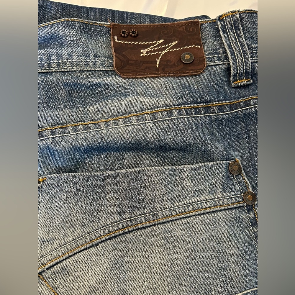 Y2K Level 7 Relaxed Straight Fit Jeans Size 42x32 Light Wash Distressed - Picture 2 of 6